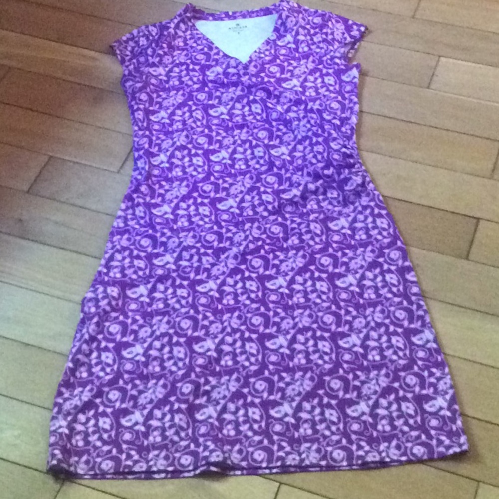 Purple & white print faux wrap Athleta dress small